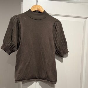 T Tahari Dark Brown Puff Sleeve Blouse